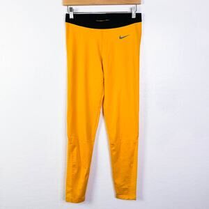Nike Pro Dri Fit Fleece Workout Training Active Yoga Leggings Yellow Size L NWOT